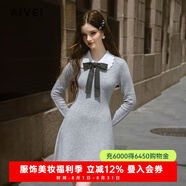 AIVEI欣賀艾薇2024冬季格雷千金風(fēng)蝴蝶結氣質(zhì)針織連衣裙R757003A 灰色 M