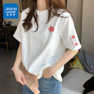 真維斯（JEANSWEST）純棉短袖女夏季2025新款休閑百搭半袖體恤衫女士潮流t恤女上衣服 白色 格子小紅花_K-格子小紅花 M