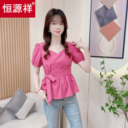 恒源祥小個(gè)子法式短款襯衫洋氣上衣短袖2025夏季新款收腰氣質(zhì)顯瘦半袖 玫紅色 2XL 125-135斤