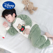 迪士尼（Disney）兒童睡衣法蘭絨秋冬款男寶寶冬季卡通家居服小童女童珊瑚絨套裝 綠色 120