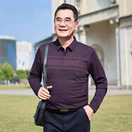 恒源祥（HYX）2025商務(wù)休閑男士POLO衫春秋款中老年爸爸寬松長袖T恤翻領(lǐng)上衣 58908紫紅色 S 165 【適合100斤到120斤】