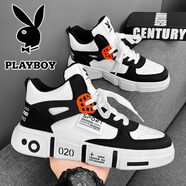 花花公子（PLAYBOY）鞋子男款男鞋2025新款秋季厚底增高透氣休閑鞋男士百搭運動(dòng)板鞋男 黑白 CPL1260156 41