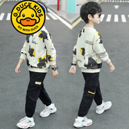 G.DUCKKIDS品牌童裝男童秋裝套裝春秋款9歲兒童衛(wèi)衣10歲8男孩秋季工裝褲套裝 灰黃色 160