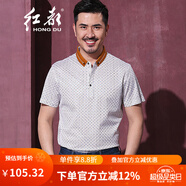 紅都 短袖T恤男夏裝新款中年t恤衫中老年男裝半袖 藍色花紋TH2556 L 175/92