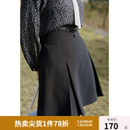 獨束大碼女裝設(shè)計感束腰魚骨半身裙女春季新款高腰顯瘦A字裙22DS1206 黑色短裙(dy) L