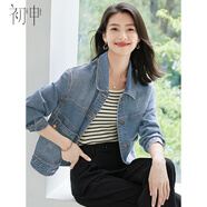 初申春秋牛仔短外套女翻領(lǐng)設計感口袋復古小眾百搭時(shí)尚上衣S143U5005