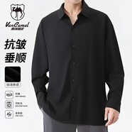 西域駱駝（VANCAMEL）襯衫男長(cháng)袖襯衣男士寬松休閑男裝上衣韓版純色衣服 黑色 3XL