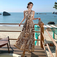 無(wú)標(biāo)優(yōu)品海邊沙灘裙波西米亞風(fēng)雪紡吊帶連衣裙夏裝印花長(zhǎng)裙氣質(zhì)高 圖片色 S