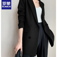 羅蒙胖mm大碼咖色中長(cháng)款小西裝外套女時(shí)尚顯瘦炸街職業(yè)西服上衣200斤 黑色【方衣角】 XL 115-130斤
