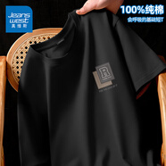 真維斯純棉重磅短袖t恤男純色夏季全棉打底衫半袖100%新疆棉大碼體恤衫 黑色(經(jīng)典風(fēng)格胸標) XL (180) (不起球不掉色)