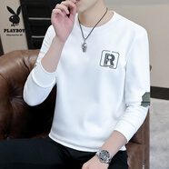 花花公子（PLAYBOY）長袖T恤男秋季加絨春秋加厚衣服春裝上衣2025新款秋冬打底衫衛(wèi)衣 1966 白色 薄款 花花公子正品 M 【建議90-105斤】 花花公子正品