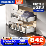 悍高（HIGOLD） 廚房櫥柜拉籃碗架抽屜式碗籃加厚304不銹鋼底板調(diào)味籃雙層碗碟籃 600柜2層-PDL3.0系列套裝