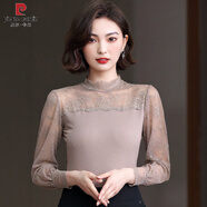 皮爾卡丹（PIERRE CARDIN）蕾絲花邊打底衫女2025春裝新款內搭莫代爾半高領(lǐng)修身氣質(zhì)長(cháng)袖上衣 1826#卡其 蕾絲燈籠袖 均碼 （90斤-135斤）