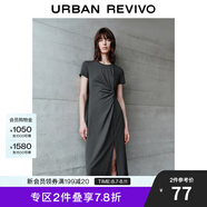 UR2025春季新款女裝簡(jiǎn)約褶皺開(kāi)衩修身短袖連衣裙UWM750014 冷灰 M
