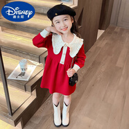 迪士尼（Disney）兒童紅色秋季裙子珍珠過(guò)年服新年拜年服女童秋女寶寶秋冬連衣裙 紅色 150 cm