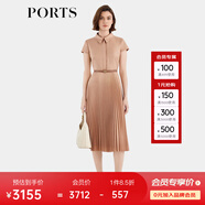 PORTS寶姿女裝春夏新款通勤襯衫領(lǐng)拼接百褶收腰短袖中長(zhǎng)連衣裙 珍珠粉-1 XL (10)