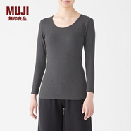 無印良品 MUJI 女式 69AD460 冬季內(nèi)衣 U領(lǐng)八分袖T恤 秋衣 保暖衣 打底衫 炭灰色 M
