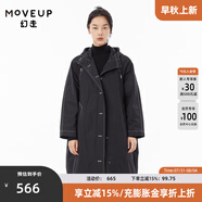 MOVEUP幻走2022冬季新款.FUN系列 連帽撞色線(xiàn)設計師長(cháng)款棉外套女 夜黑 L