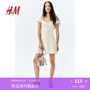 H&M女裝連衣裙2025年夏季新款蕾絲邊喇叭裙擺連身裙1275441 奶油色 XXS 155/76