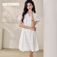 ROEYSHOUSE羅衣氣質(zhì)收腰純棉繡花連衣裙2025夏款A字裙12407 白色  2XL   