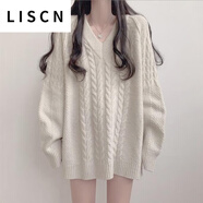 LISCN韓國(guó)chic秋冬中長(zhǎng)款麻花套頭毛衣女洋氣復(fù)古純色百搭針織衫 白色 均碼