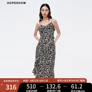 紅袖商場同款收腰印花連衣裙夏季2024新款女裝 法式V領(lǐng)顯瘦氣質(zhì)吊帶裙 黑白花601 XS