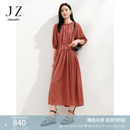玖姿·安娜蔻優(yōu)雅春色風(fēng)琴裙木耳花邊壓褶收腰連衣裙女2025春季新款 桔紅 XL