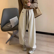 俞兆林（YUZHAOLIN）灰色運動(dòng)褲女撞色拼接腰休閑褲子2025春秋季新款休閑高腰束腳衛褲 白灰色 M 99-115斤