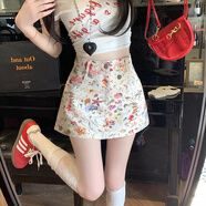 以純（YISHion）碎花牛仔短裙女夏季高腰小個子顯瘦印花百搭防走光a字包臀半身裙 碎花短裙 M