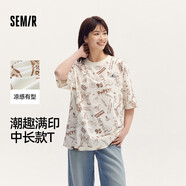 森馬大力水手短袖t恤女夏中長(cháng)款特寬松涼感滿(mǎn)印上衣101324100041