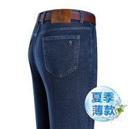 袋鼠（DAISHU）夏季薄款牛仔褲男中青年男士商務(wù)休閑直筒彈力免燙長褲男 IG001B藍(lán)灰 29