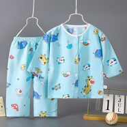 空調(diào)睡衣兒童夏季嬰兒棉綢套裝女寶寶家居服夏裝兒童睡衣男童空調(diào) 湖藍(lán)色開(kāi)衫-彩虹小鹿 120-5