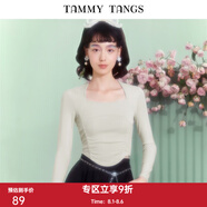 糖力【商場(chǎng)同款】春秋季新款杏色長(zhǎng)袖T恤女短款緊身打底衫上衣 杏色 M