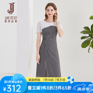 經(jīng)典故事（JANE STORY）2024新款高端精致設(shè)計(jì)感格子連衣裙女時(shí)尚氣質(zhì)雪紡拼接假兩件裙子 R73黑白格 M