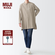 無(wú)印良品（MUJI）  女式 法蘭絨 中長(zhǎng)襯衫  長(zhǎng)袖休閑百搭外套 純棉全棉 BCJ16C1A 米色 S-M 165/88A