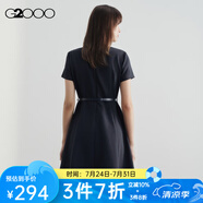 G2000【易打理】女裝春秋商場(chǎng)同款可機(jī)洗配腰帶短袖連衣裙主 不易皺-深靛藍(lán)V領(lǐng)37寸 M /36