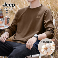 JEEP SPIRIT吉普重磅純棉打底衫男款秋季220G透氣親膚長(zhǎng)袖t恤男圓領(lǐng)寬松上衣