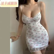 凌卡戚ZZ骨ZZ300斤大碼胖mm夏性感法式減齡碎花蕾絲拼接純欲包臀連衣裙 碎花裙 L碼 建議90-120斤