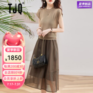 TJQ奢侈高檔品牌連衣裙女2025春季新款氣質(zhì)洋氣減齡顯瘦高級(jí)感裙子 駝上衣配咖啡裙 M