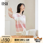 歐莎（OSA）【香草云衫】草甸綠條紋V領(lǐng)針織衫毛衣女長(zhǎng)袖上衣2025秋季新款 粉色 S