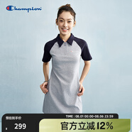 Champion冠軍插肩袖Polo領(lǐng)連衣裙2025春季新款潮牌短裙撞色修身 灰色 XL