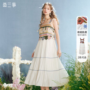 兩三事度假吊帶連衣裙2025夏季新款白色裙子民族風(fēng)長裙女甜莓慕斯 紅花色 M