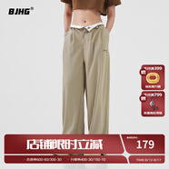 BJHG不計后果秋季美式Cleanfit男潮垂墜感高級感窄版寬松直筒休閑褲女 卡其色 L