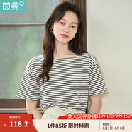 茵曼（INMAN）優(yōu)雅精致洋氣T恤2025夏女裝新款橫向色織條紋短袖上衣F18322726 黑白條 -F18322726H M