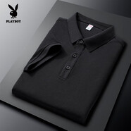 花花公子（PLAYBOY）冰絲Polo衫男士短袖爸爸裝翻領(lǐng)T恤薄款涼感無痕高彈商務(wù)中年體恤 黑色 S （適合90-110斤左右）