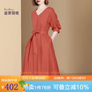 迪菲麗格赫本風簡約優(yōu)雅連衣裙2022夏季新款V領五分袖收腰顯瘦a字裙子 圖片色 M