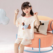 2026新款中大童女孩夏季短袖短褲純棉薄款家居空調臘腸狗睡衣 【雙短】LDE11210#臘腸狗 110 【10碼】110-120CM 38-45斤