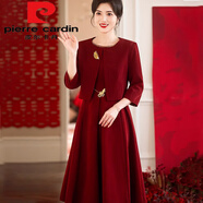 皮爾卡丹（pierre cardin）高端媽m媽禮服兩件套2025年秋冬雞新款年輕結(jié)婚婆婆婚宴可穿連衣 酒紅色套裝今年流行的輕奢品牌 M 90-100斤