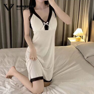 維多利亞的格調莫代爾吊帶背心睡裙女夏季蕾絲性感女睡衣外穿夏天帶胸墊連衣裙 白色睡去吧帶胸墊 L 碼【建議100-120斤】