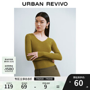 UR秋季新款女裝簡(jiǎn)約基礎(chǔ)百搭休閑修身V領(lǐng)針織衫UWB940008 褐綠 L